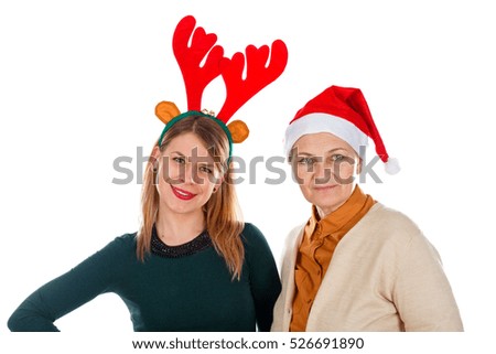 Picture of two Christmas ladies having fun on an isolated background