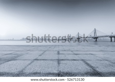 empty floor with cityscape of shanghai background