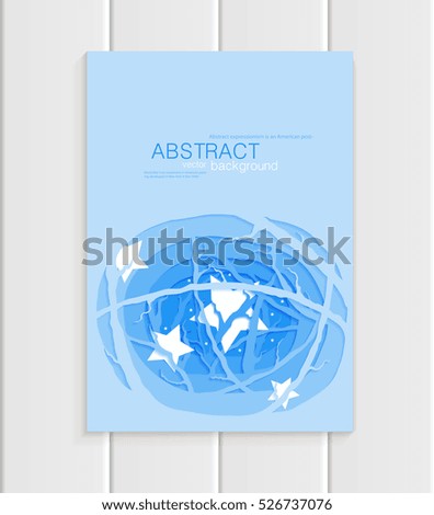 Stock vector illustration of abstract nature design element branches of trees with stars, forest, unusual decor on blue background for printed materials, web sites, greeting cards, covers, wallpaper