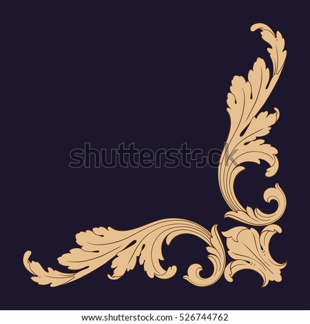 Gold vintage baroque corner ornament retro pattern antique style acanthus. Decorative design element filigree calligraphy vector. You can use for wedding decoration of greeting card and laser cutting.