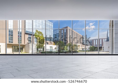 The office buildings from glass window