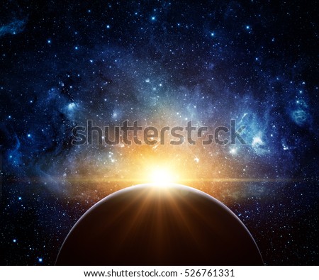 Earth, galaxy and sun. Elements of this image furnished by NASA. Royalty-Free Stock Photo #526761331
