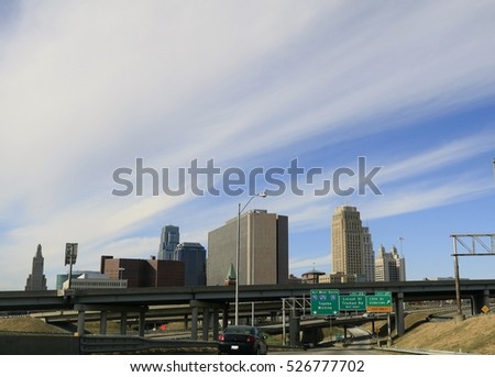 View of Kansas City, Missouri, from the interstate highway 70