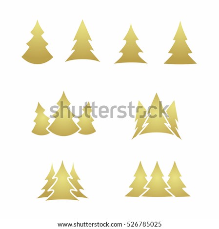 set of golden christmas trees