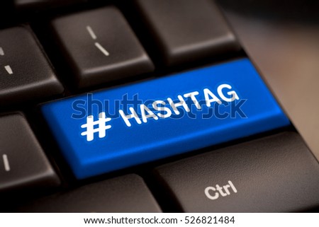 hashtag blogging blog content media social laptop keyboard key keypad business category concept - stock image