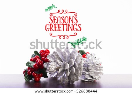 Pinecones and Cherry, For decoration In the New Year, text letter Season greeting