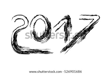 Happy New Year 2017. number black paint. white background. grunge texture. vector illustration.