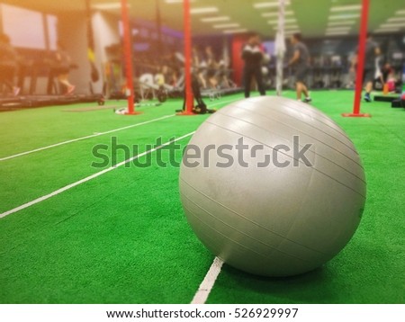 Sport ball on grass in gym