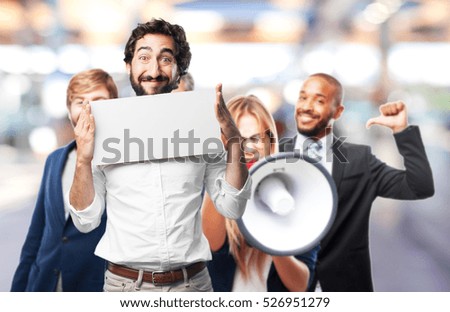 young funny man with placard