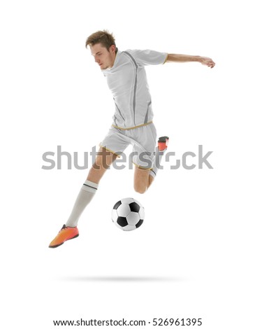 Professional football player on white background