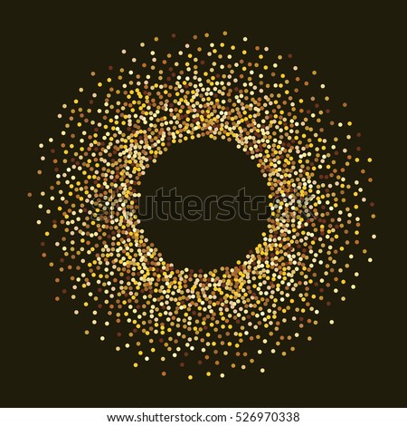 Abstract gold dotted ring on black background vector card template with copy space.