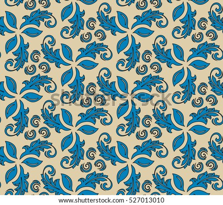 Floral vector blue and golden ornament. Seamless abstract classic pattern with flowers
