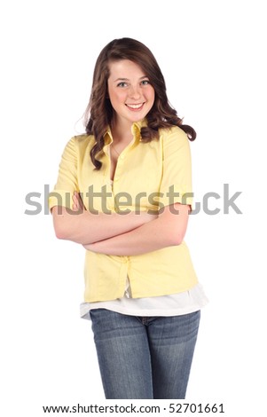 Female teenager on white background