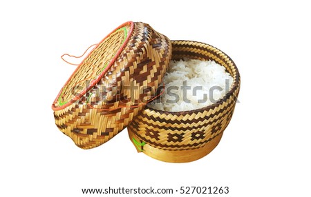 Wicker rice or Kratip or sticky rice isolated on white background