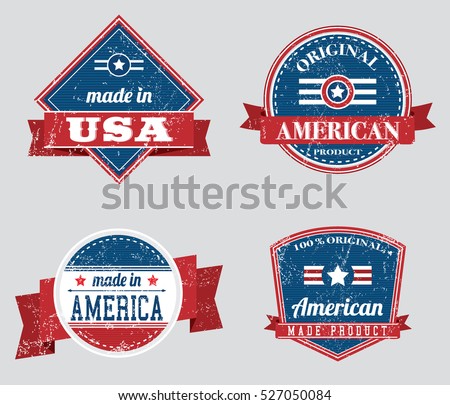 american made in usa retro vintage old school labels with removable grunge effect