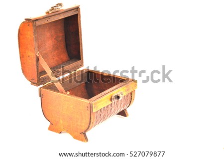 Empty treasure chest isolated on white background