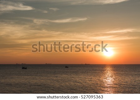 Winter sunset view on the beach. Thailand nature