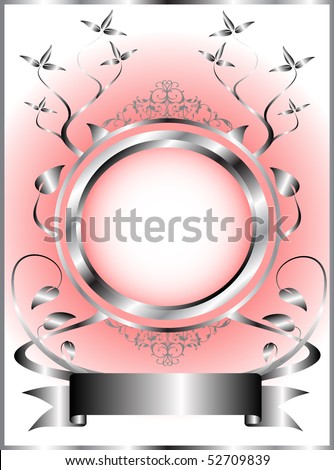 A silver and pink floral template design with room for text on a light pink background