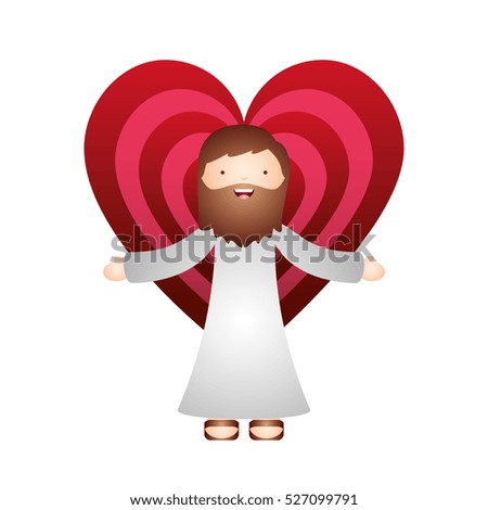 cartoon jesus man over red and pink heart icon over white background. vector illustration