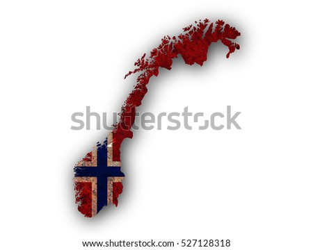 Map and flag of Norway on rusty metal
