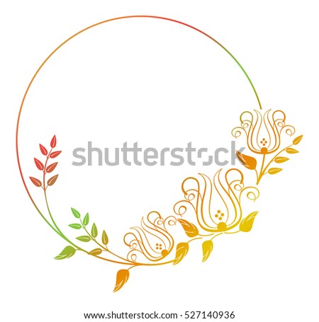 Beautiful round floral frame with gradient fill. Color silhouette  frame for advertisements, wedding and other invitations or greeting cards. Raster clip art.