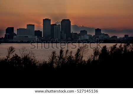 New Orleans sunset skyline river view