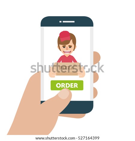 Online pizza concept. Order food website. Fast food delivery service. Vector illustration.