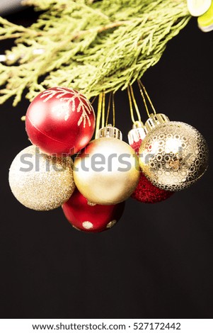  Hanged yellow baubles , red ,christmas decorations ,december, glitter, black background ,winter ,ornaments , shinning ,golden ,pin ,tree ,leaves