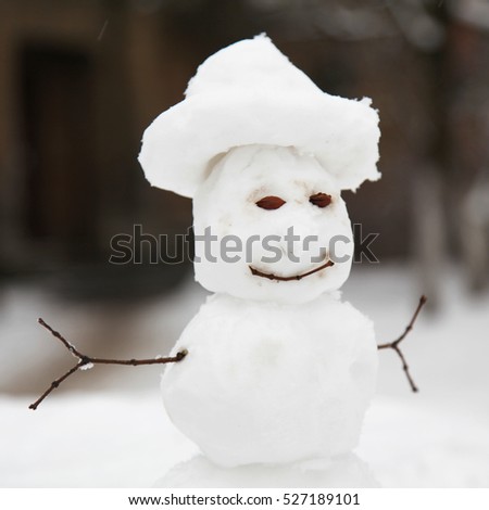 Funny Happy Real Snowman in Christmas Time