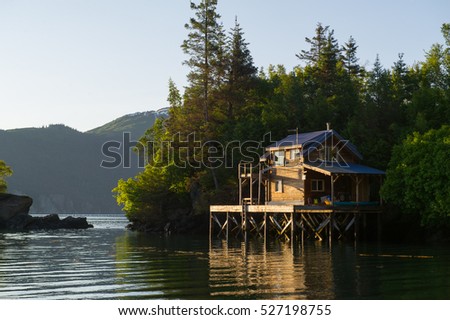 House on stilts on the bay, Halibut Cove, Alaska