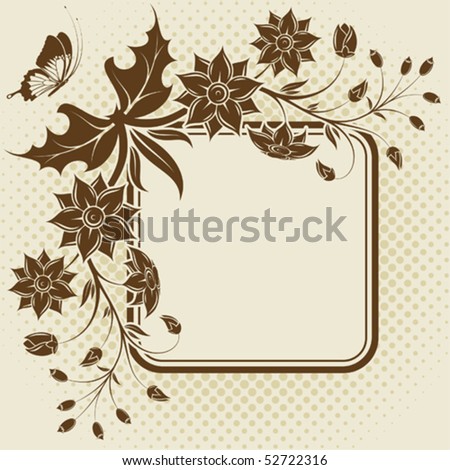 Flower frame with Butterfly and halftone pattern, element for design, vector illustration