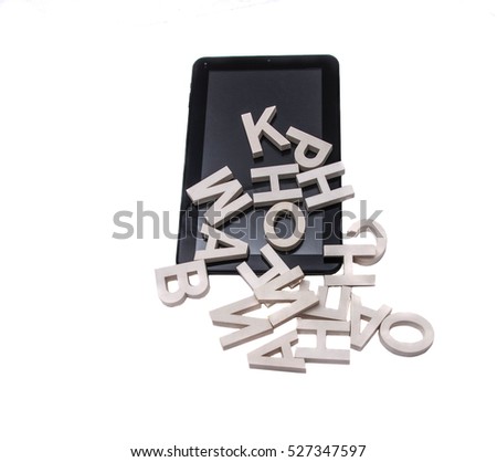 Tablet drop letters on a white background