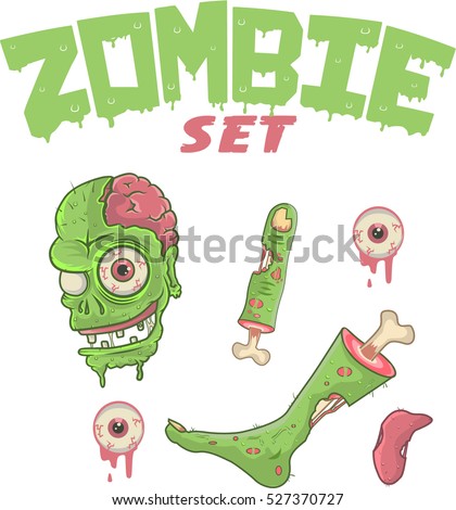 Zombie elements set/ Vector cartoon of zombie body parts/ Editable Eps10.