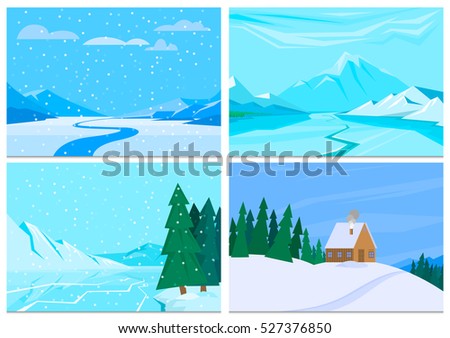 Winter background with pile of snow and landscape.