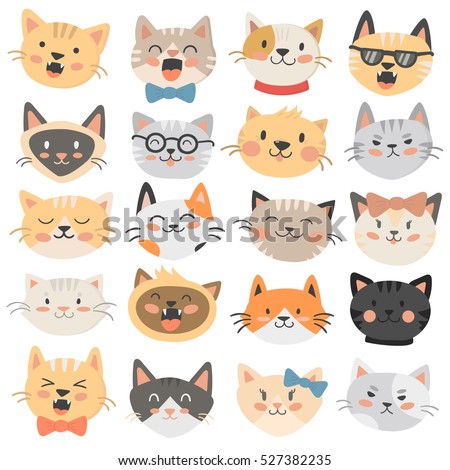 Cats heads emoticons vector.