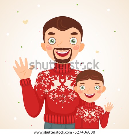 Happy Christmas family look, father and son, photo session.