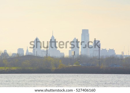 Philadelphia skyline early morning mist