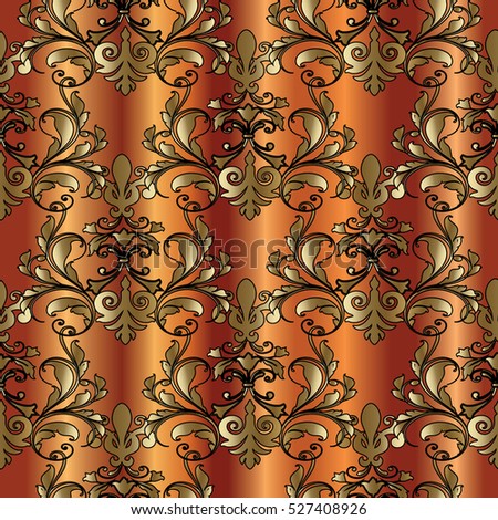 Luxury baroque damask floral seamless pattern background wallpaper with vintage antique medieval decorative 3d flowers, leaves and pattern ornaments. Decor elements with shadows and highlights.