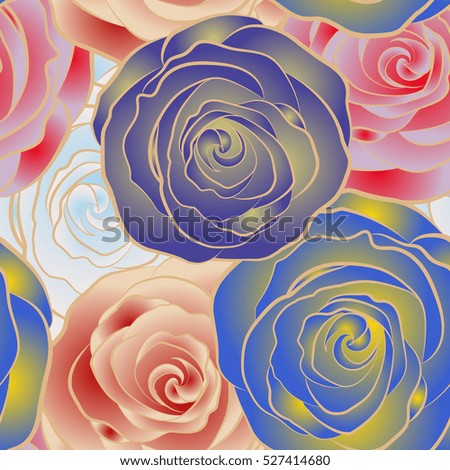 Isolated rose flowers. Vector seamless floral border.