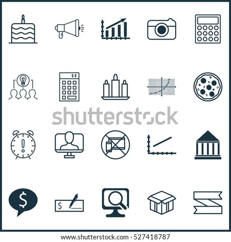 Set Of 20 Universal Editable Icons. Can Be Used For Web, Mobile And App Design. Includes Elements Such As Pizza Meal, Time Management, Online Identity And More.