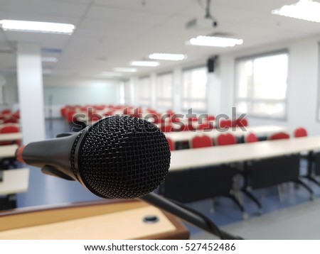 Microfon closeup in an empty classroom
