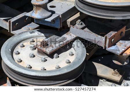 Abstract photograph of pulley wheels used in ski chairlifts with a weathered patina after being abandoned.