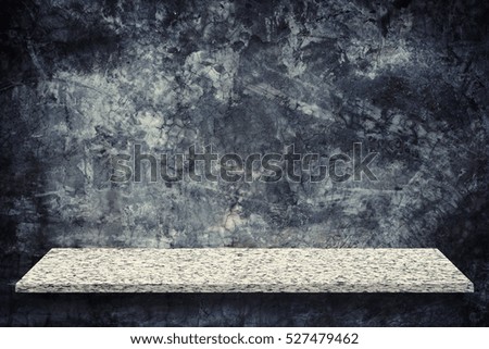 Empty top marble shelves with old grunge cement texture background, Mock up scene for display or montage of product on soft focus blur background. 