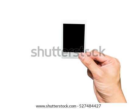hand holding blank photo frame isolated on white background, with clipping paths