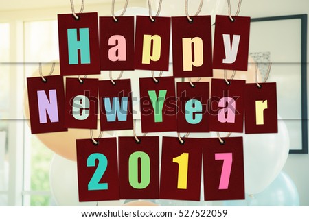Happy New Year 2017. alphabet Word on Red paper tags, Holiday concept