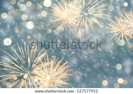 Fireworks and bokeh in New Year and copy space. Abstract background holiday. Royalty-Free Stock Photo #527577952