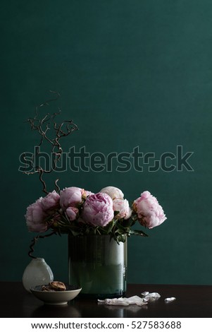 Pink peonies on a table