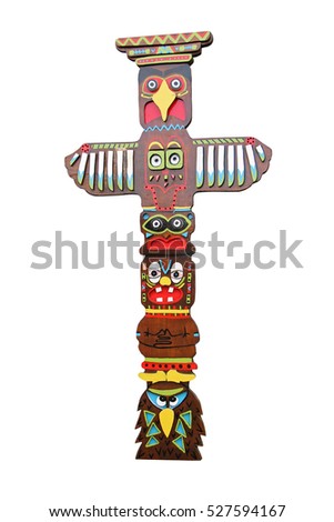 A Brightly Designed Wooden Tribal Totem Pole.