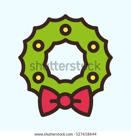 Christmas Wreath Decoration Minimal Color Flat Line Stroke Icon Pictogram Symbol Illustration
