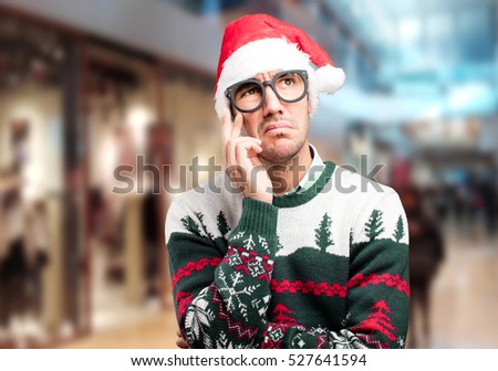 Pensive young man at Christmas